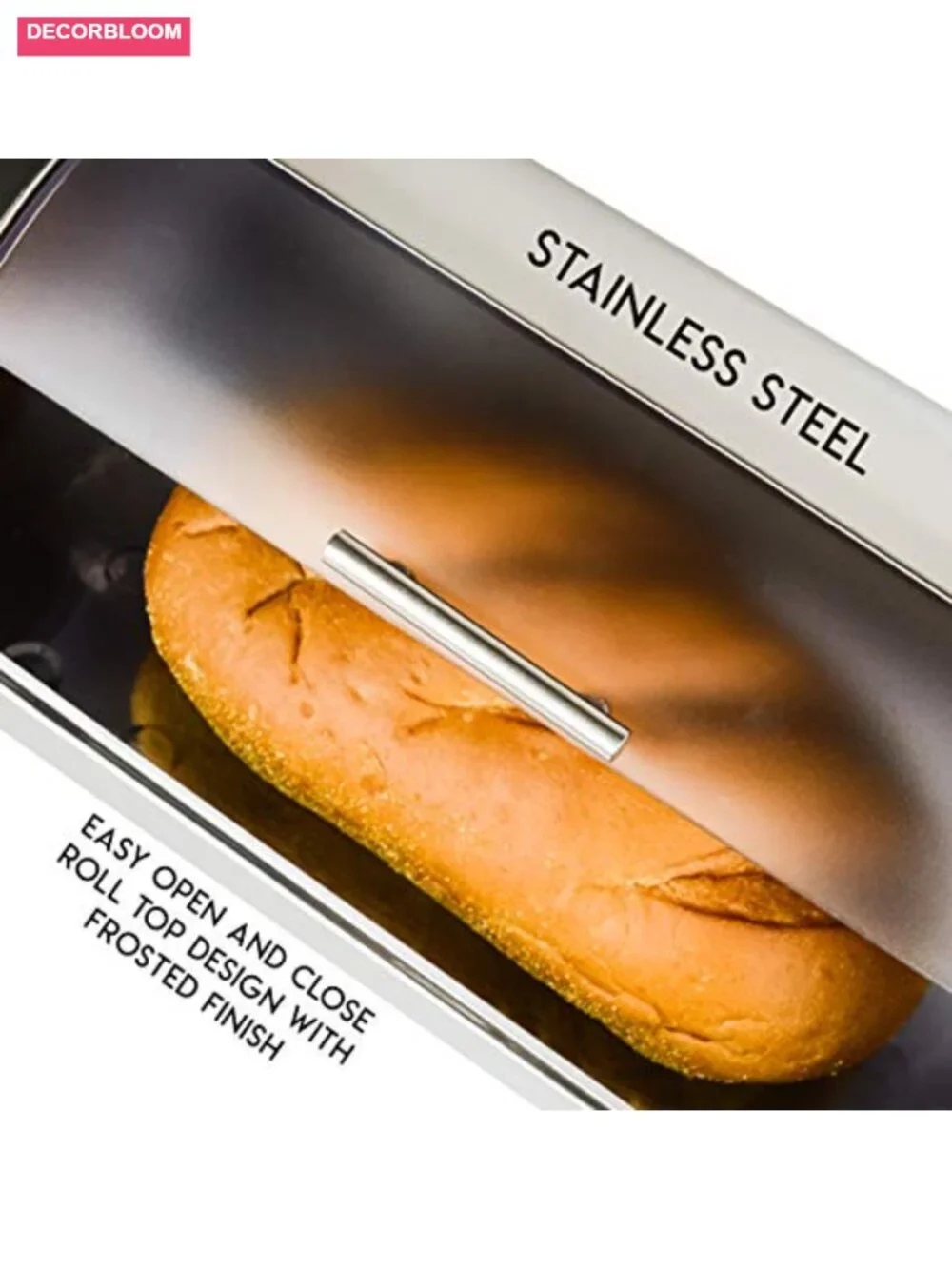 Stainless Steel Bread Box with Sliding Frosted Lid